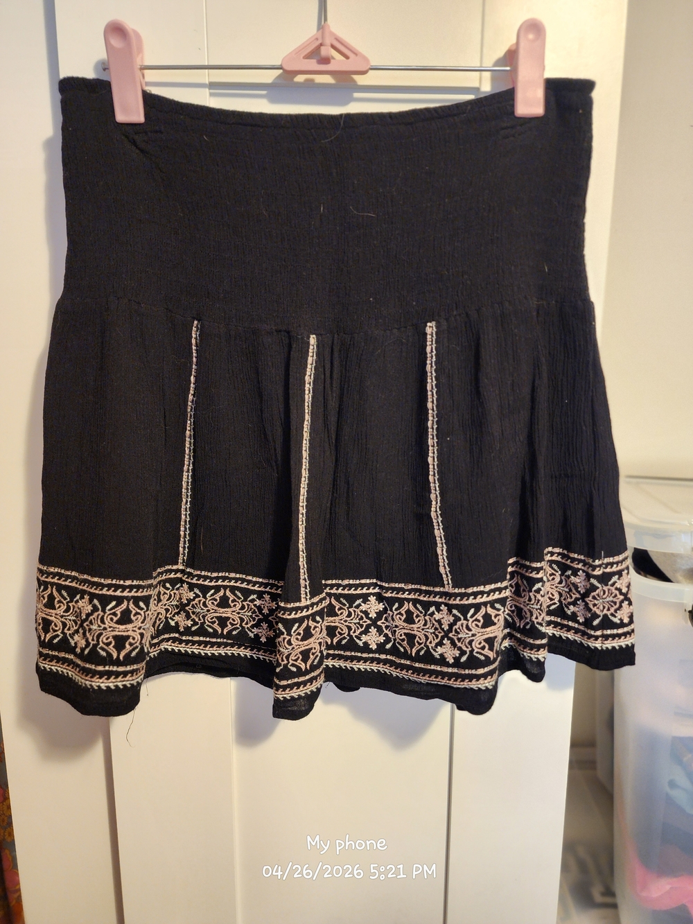 Lush Black Skater Skirt with Cream Embroidery